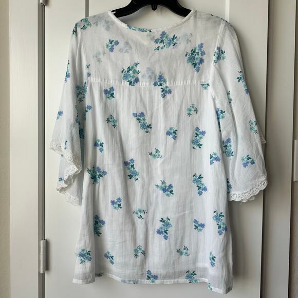 BLAIR White Floral Cottagecore Peasant Top Flared Sleeves Laced Women’s Medium - Picture 7 of 8